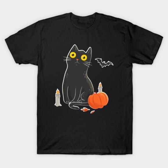 Other - Intense Gaze Black Cat In Halloween Tshirt